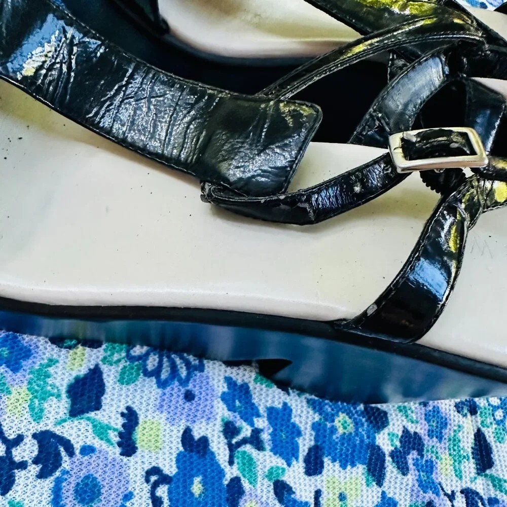 Nine West Black Patent Leather Platform Sandals Slingback Womens 8 Y2K